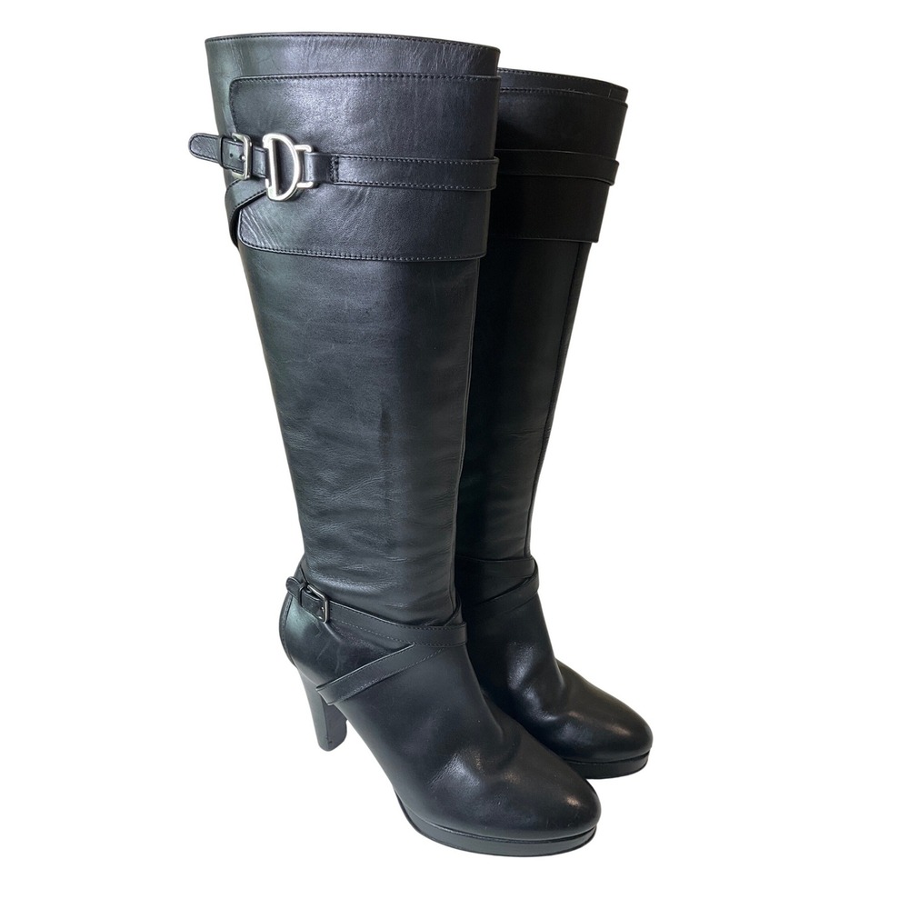 Cole Haan Cara Bit Equestrian Boots Tall Platform High Heel Buckle Heritage  9B